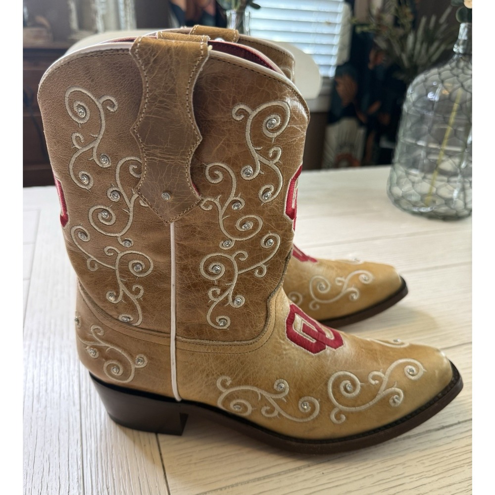NCAA Vaccari OU Oklahoma Sooners Women 10 Midcalf Leather NWT Cowboy Boots Rare - Picture 5 of 12